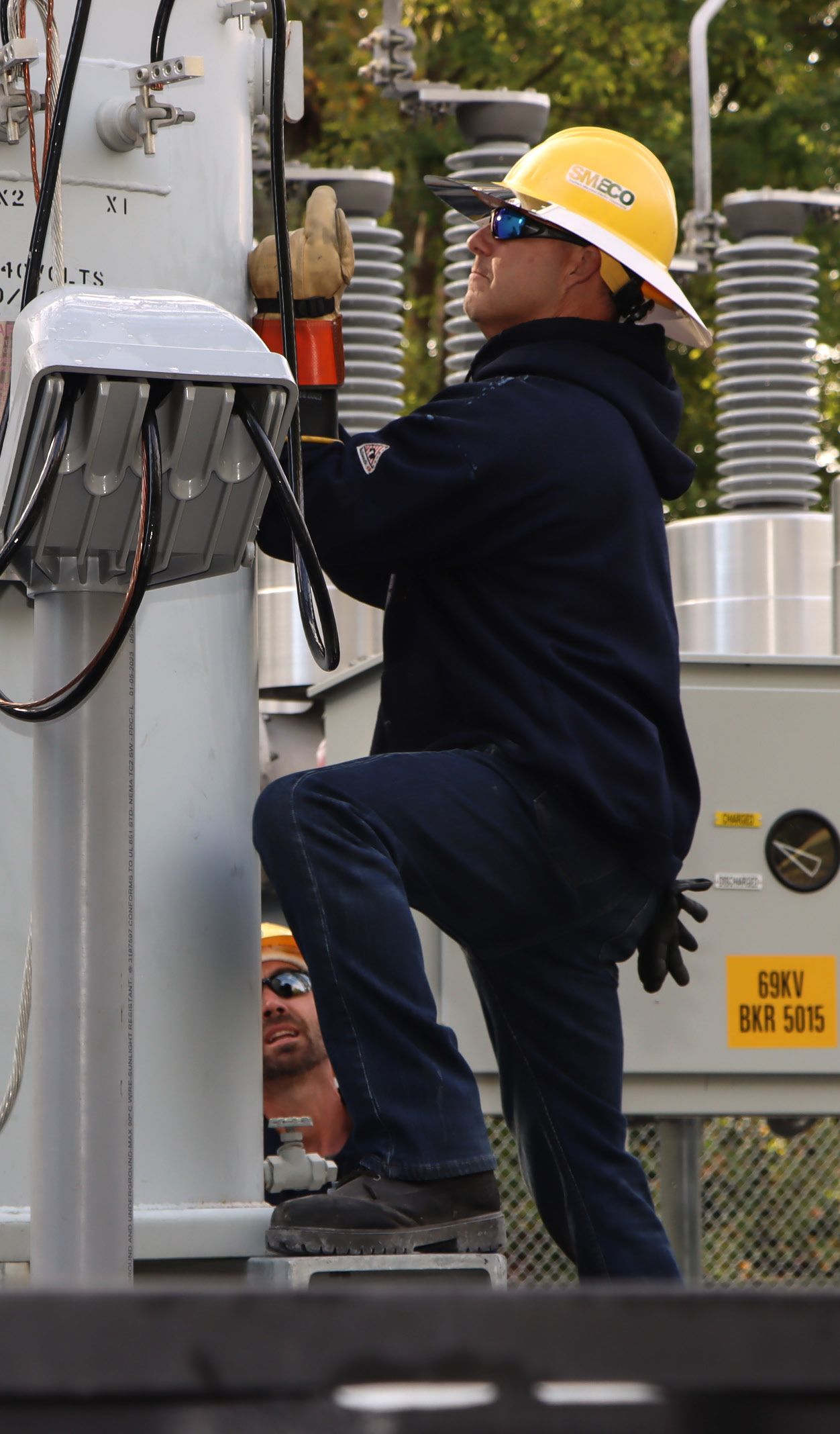 Crew member working on Milestown Substation.
